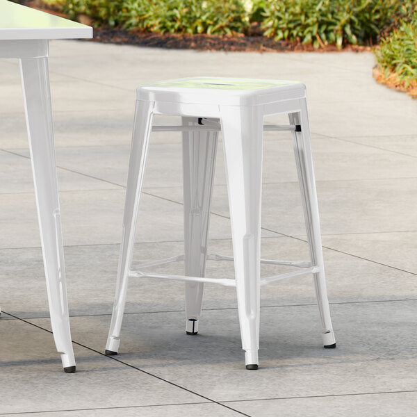 Lancaster Table & Seating Alloy Series Pearl White Outdoor Backless Counter Height Stool