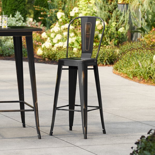 Lancaster Table & Seating Alloy Series Distressed Copper Outdoor Cafe Barstool
