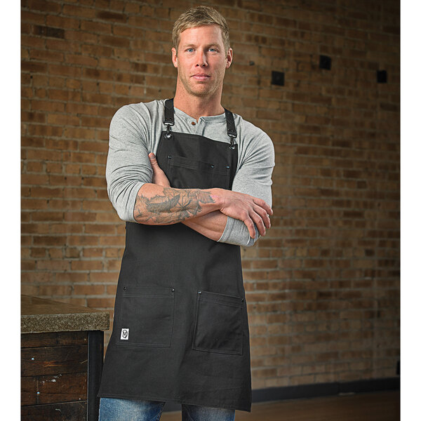 Black Bib Apron With Pockets For Catering Cooking Professional Chef
