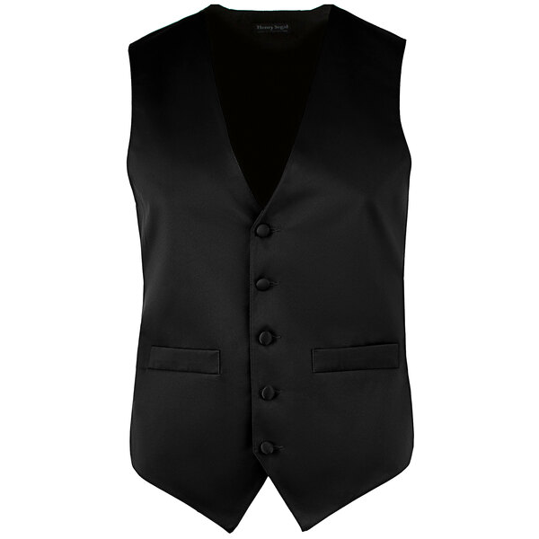 A black Henry Segal satin server vest with buttons.