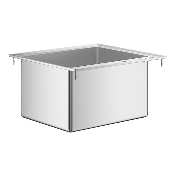 A rectangular stainless steel sink with a deep basin and a flat rim, designed for drop-in installation.
