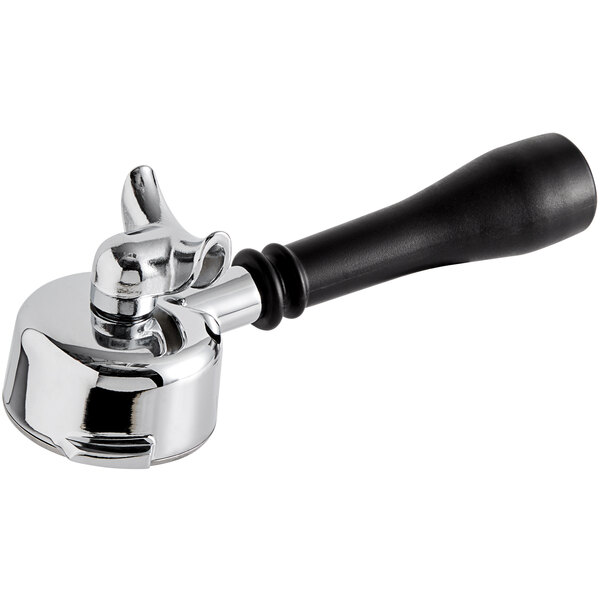 A silver and black Estella Caffe double spout portafilter.