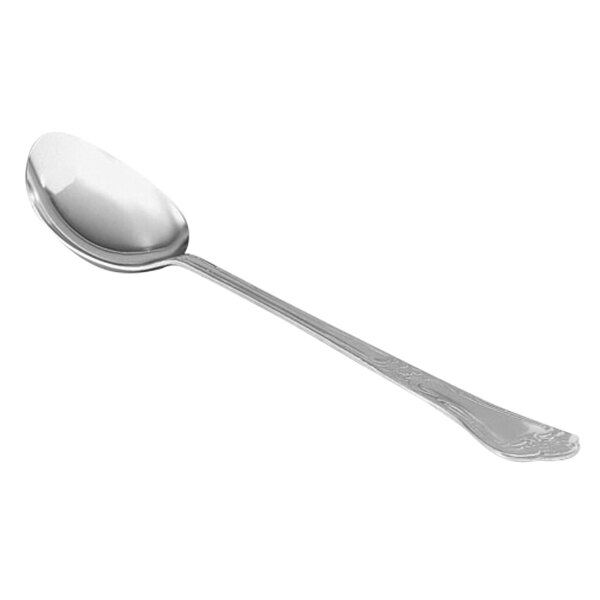 A Vollrath stainless steel serving spoon with an embossed handle.