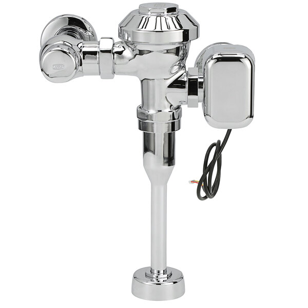 A Zurn chrome exposed diaphragm urinal flush valve with a hardwired automatic sensor.