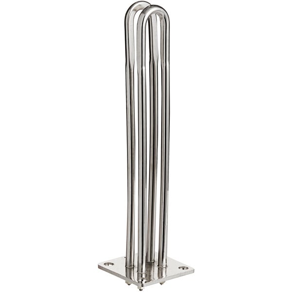 A stainless steel metal boiler element with three tubes.