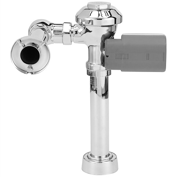 A Zurn chrome plated urinal flush valve with a water outlet.