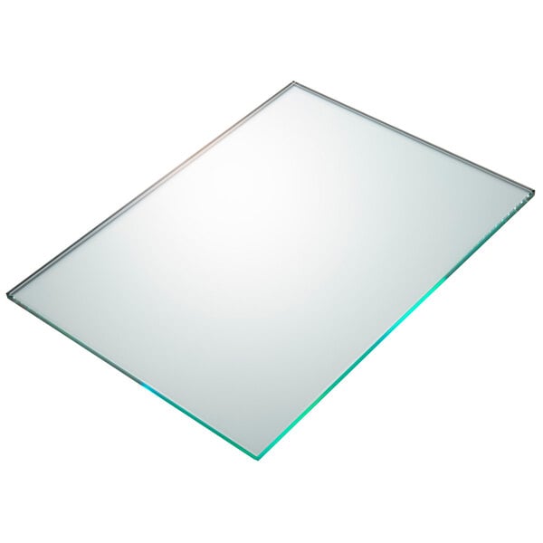 A rectangular smoked glass shelf with a silver frame.