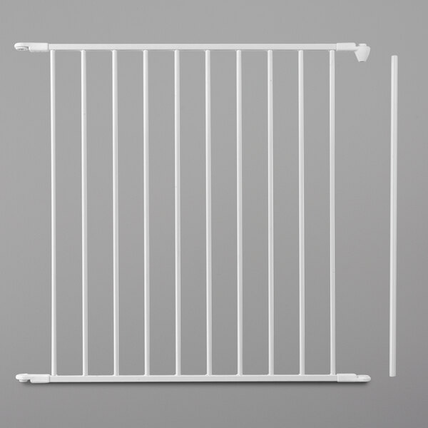 A white L.A. Baby BabyDan safety gate extension panel with metal bars.