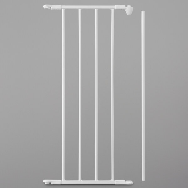 A white L.A. Baby BabyDan safety gate extension panel with two bars.