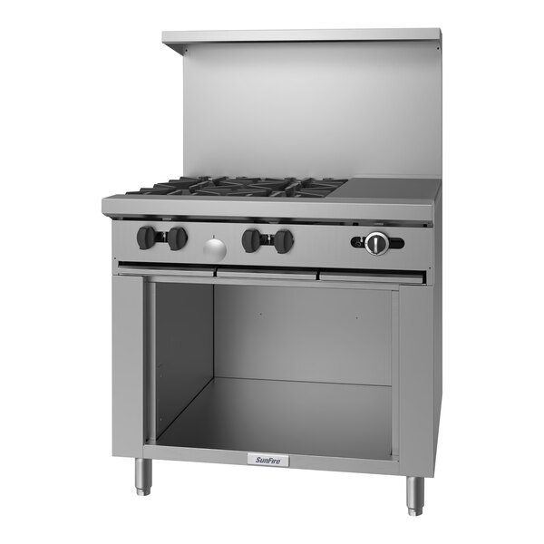 Garland SunFire Series X36-6S Natural Gas 4 Burner 36" Range with Open Storage Base and 12" Hot Top - 138,000 BTU