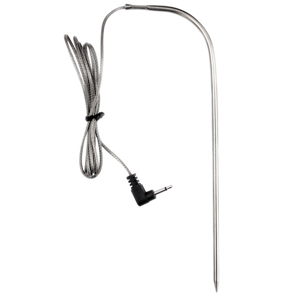 A metal probe with a wire and plug attached.