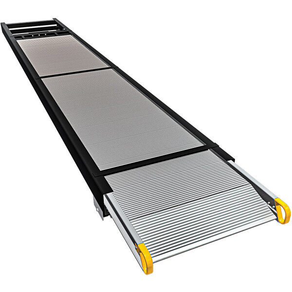 A Magliner metal ramp with yellow handles.