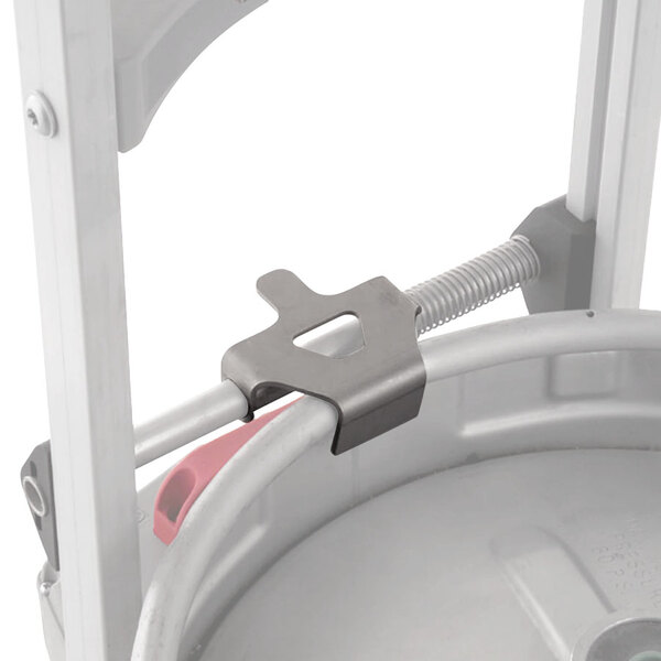 A metal Magliner keg hook attached to a metal bucket.