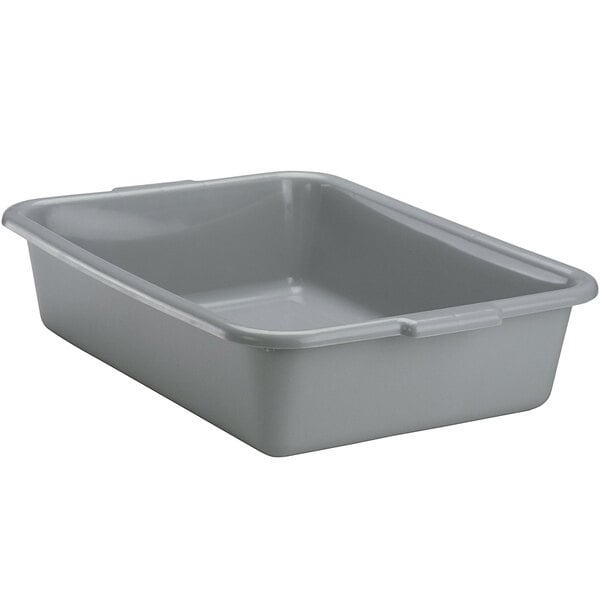 A grey rectangular plastic container with a handle.