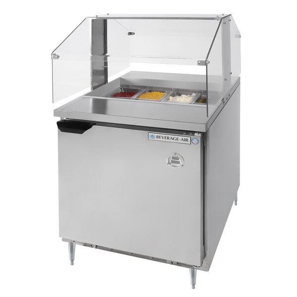 Beverage-Air SPE27HC-SNZ Elite Series 27" 1 Door Refrigerated Sandwich Prep Table with Condiment Station Sneeze Guard