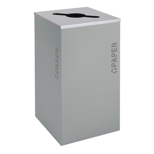 A grey square Ex-Cell Kaiser paper receptacle with a lid on top.