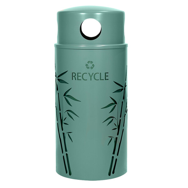 A green Ex-Cell Kaiser recycle bin with a bamboo design.