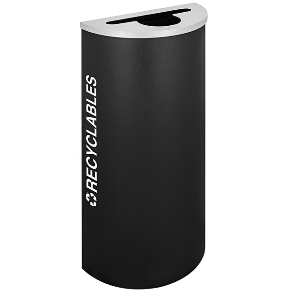 A black Ex-Cell Kaiser Kaleidoscope recyclables receptacle with the word "Recyclables" in white.