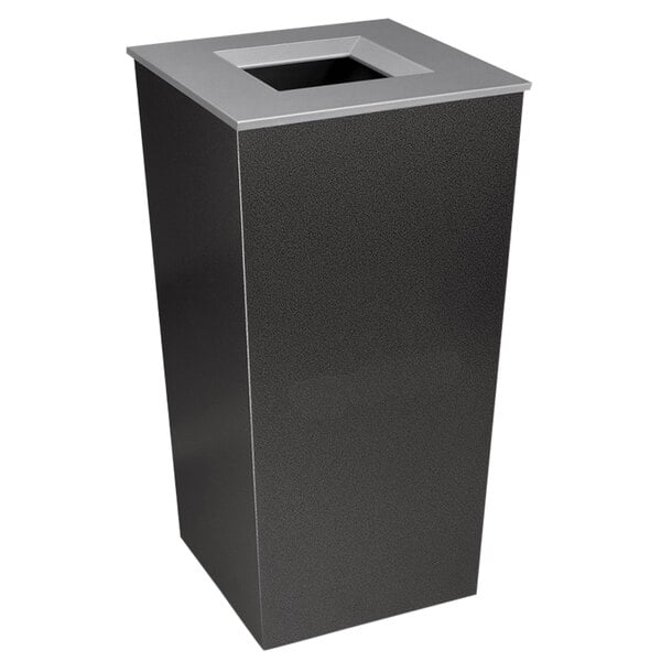 An Ex-Cell Kaiser Metro Companion XL hammered charcoal square trash receptacle with a white square lid.