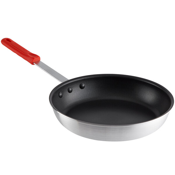 Choice 12 Aluminum Non-Stick Fry Pan with Red Silicone Handle