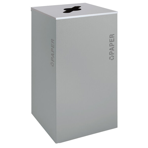 An Ex-Cell Kaiser hammered grey square paper receptacle with a lid.