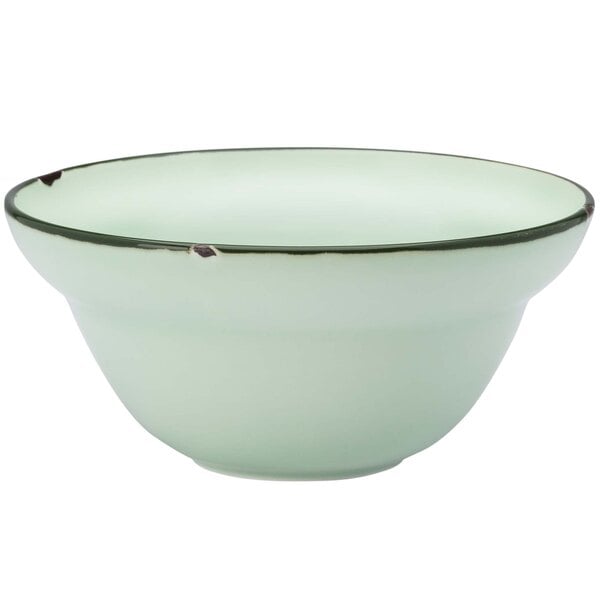 A Luzerne green porcelain cereal bowl with a rim.