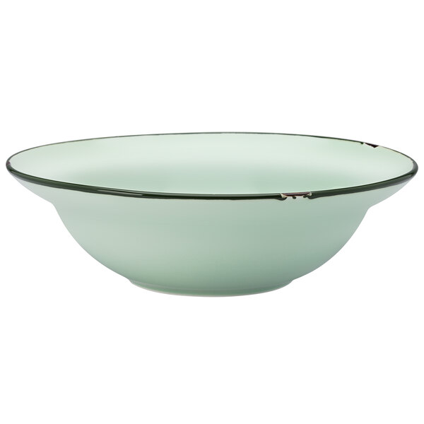 A green Luzerne Tin Tin porcelain entree bowl with a rim.