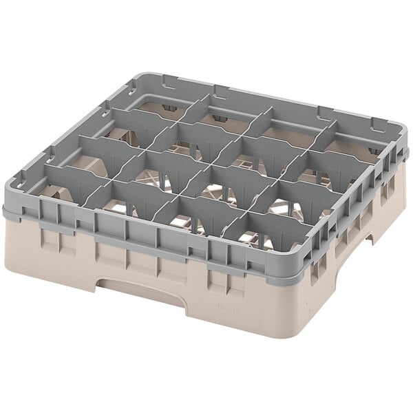 Cambro 16S418814 Camrack 4 1/2" High Customizable Beige 16 Compartment Glass Rack