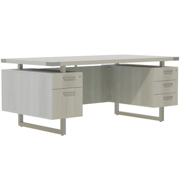 A Safco Mirella white ash free-standing desk with 4 storage and 1 file drawer.