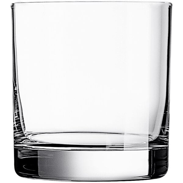 An Arcoroc Precision Rocks glass with a smooth rim on a white background.
