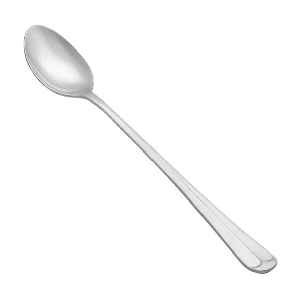 A close-up of a Vollrath Queen Anne stainless steel iced tea spoon.
