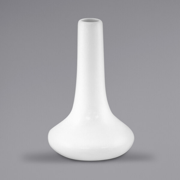 An International Tableware European white bud vase with a thin neck.