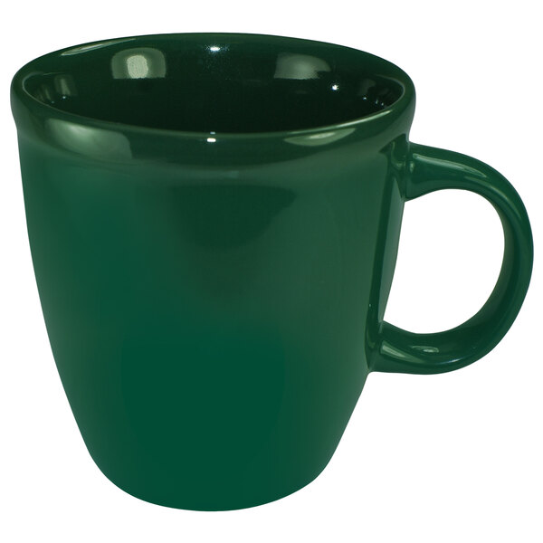A green International Tableware stoneware mocha mug with a handle.