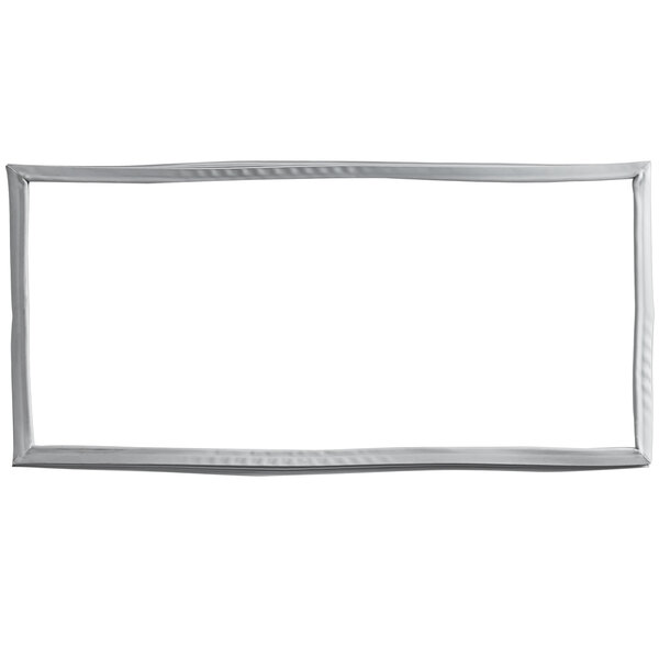 A rectangular white frame with a silver frame on it.