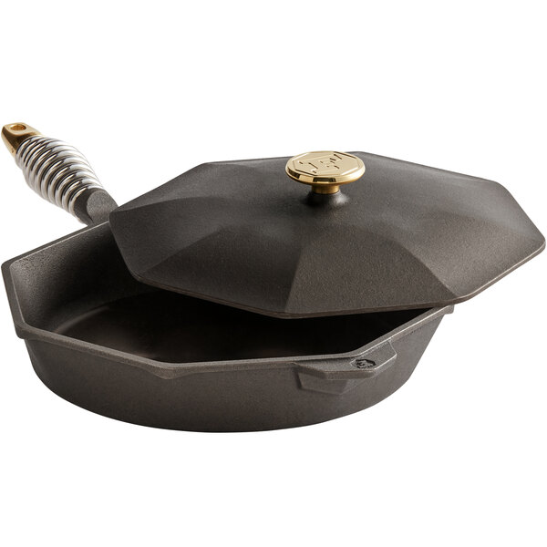 FINEX SL12-10001 12" Octagonal Pre-Seasoned Cast Iron Skillet with Speed Cool Spring Handle and Cover