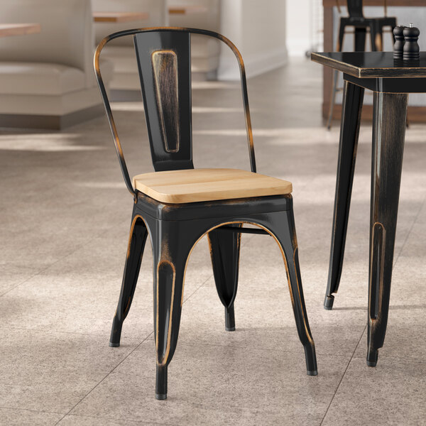 Lancaster Table & Seating Alloy Series Distressed Copper Indoor Cafe Chair with Natural Wood Seat