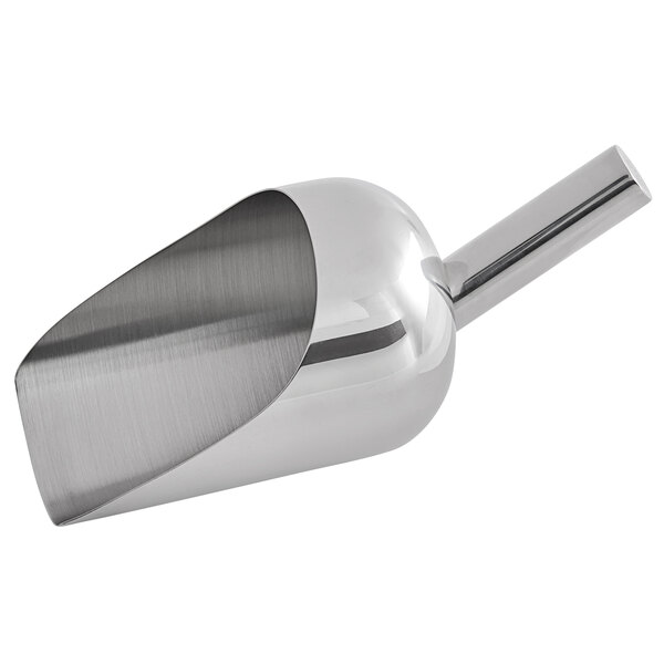 A silver Vollrath stainless steel ice scoop with a long handle.