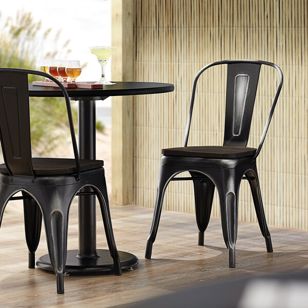 Lancaster Table Seating Alloy Series, Distressed Black Metal Dining Chairs