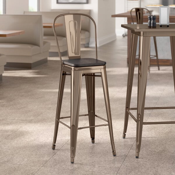 Lancaster Table & Seating Alloy Series Copper Indoor Cafe Barstool with Black Wood Seat