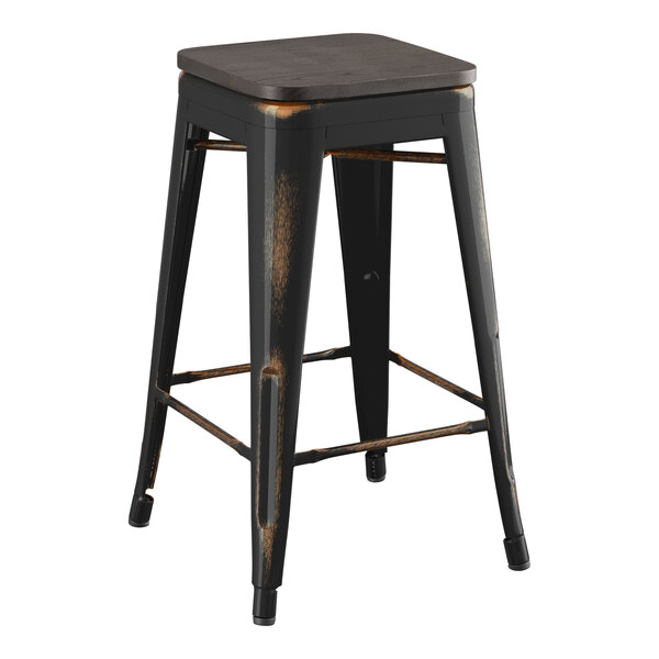 Lancaster Table & Seating Alloy Series Distressed Copper Indoor Backless Counter Height Stool