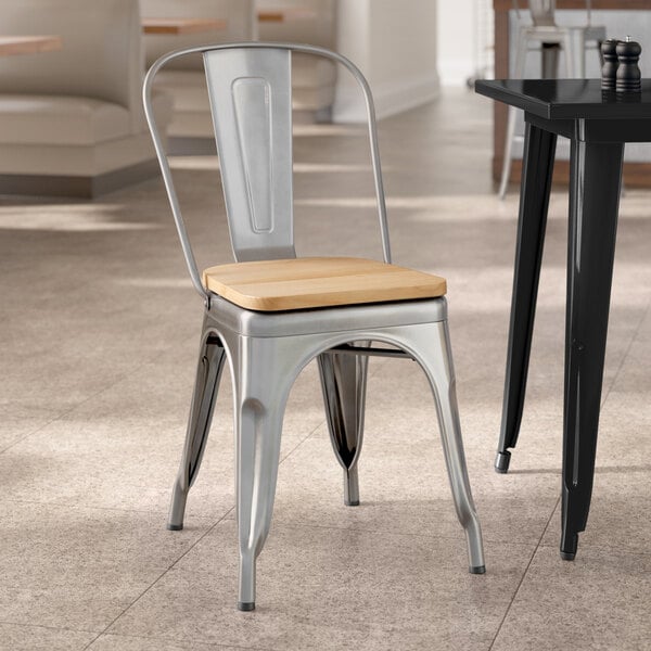 Lancaster Table & Seating Alloy Series Clear Coat Indoor Cafe Chair with Natural Wood Seat