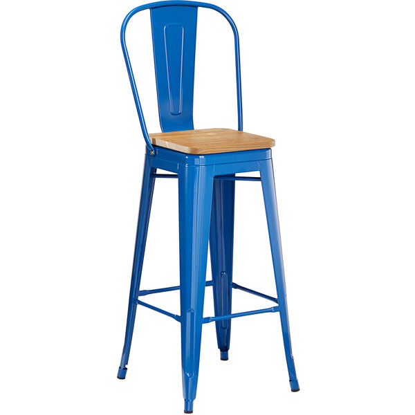 Lancaster Table Seating Alloy Series, Blue Metal Bar Stools With Backs
