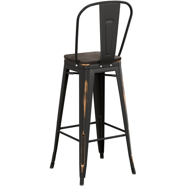 Lancaster Table & Seating Alloy Series Distressed Copper Indoor Cafe Barstool with Black Wood Seat