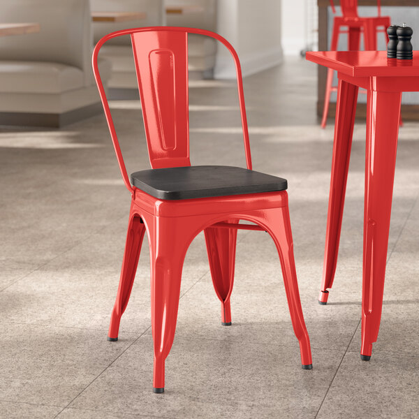 Lancaster Table & Seating Alloy Series Ruby Red Indoor Cafe Chair with Black Wood Seat