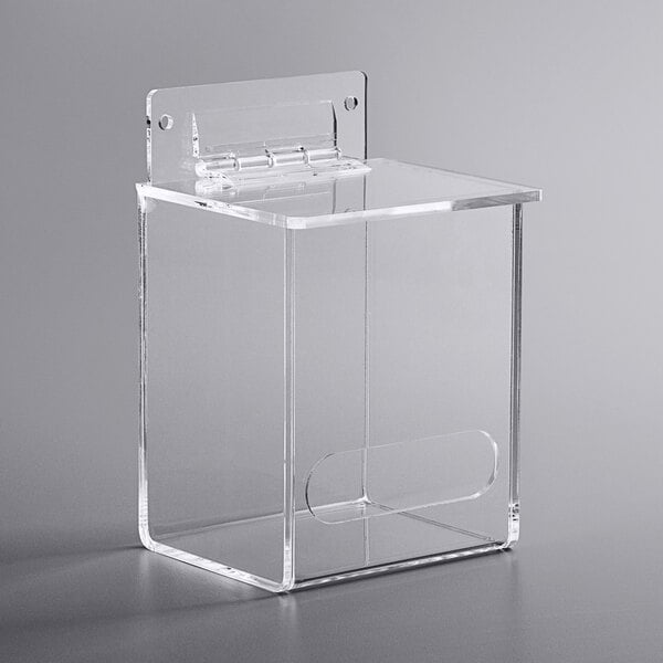 A clear plastic box with a hinged lid holding AmerCare Royal small hairnet dispensers.