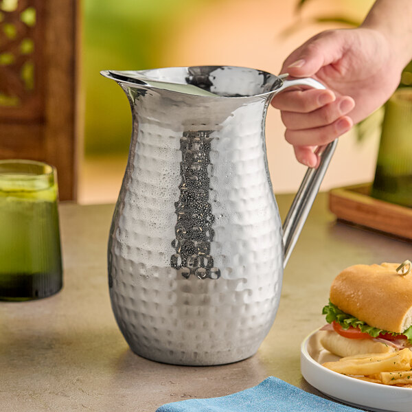 American Metalcraft BWPH84 Hammered Finish Stainless Steel 84 oz. Bell Pitcher with Ice Guard