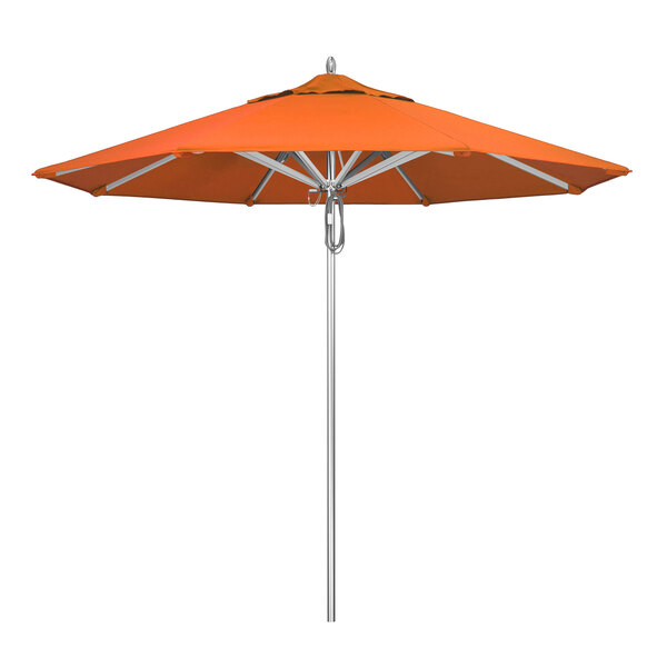 A California Umbrella with a Sunbrella Tuscan canopy on a metal pole.