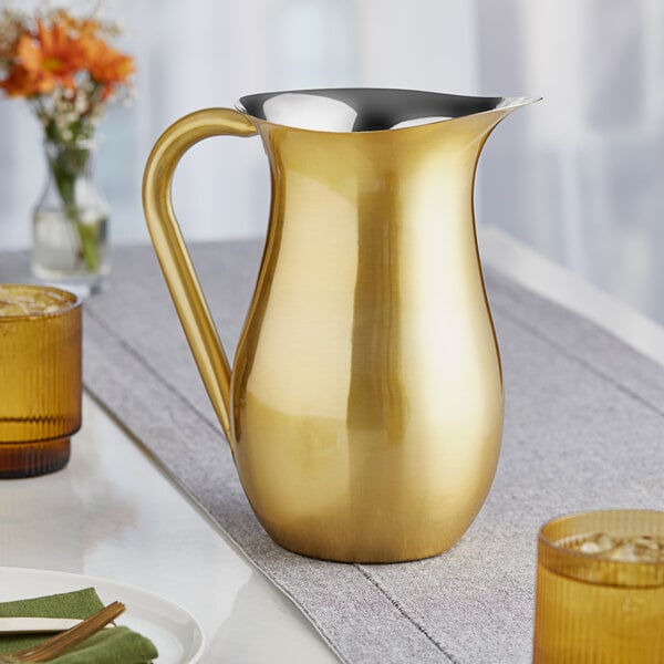 American Metalcraft BWPG84 Gold Satin Finish Stainless Steel 84 oz. Bell Pitcher