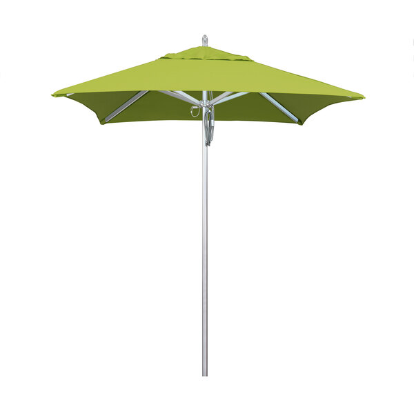 A California Umbrella with a green Sunbrella canopy on a white background.