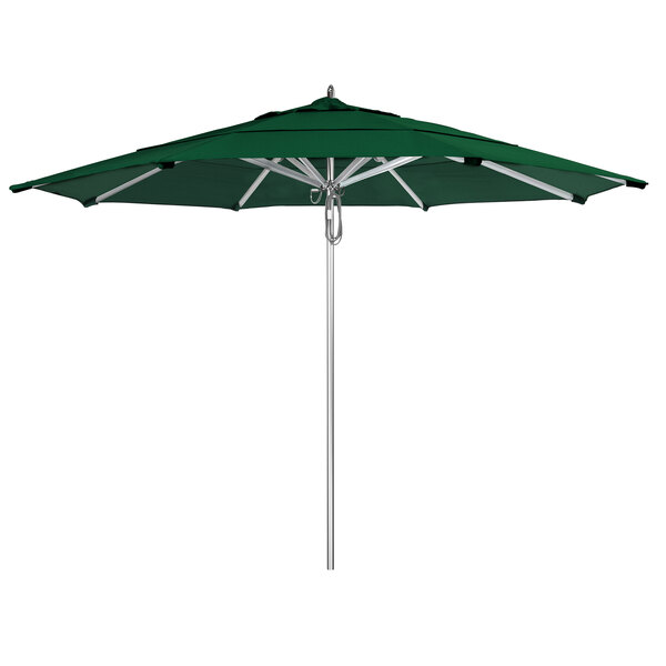 A California Umbrella with a Sunbrella Forest Green canopy on a white background.
